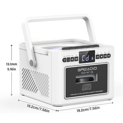 Portable CD and Cassette Player with FM Radio, Tape Recording, AUX, SD, USB and 3.5 mm Audio Connections