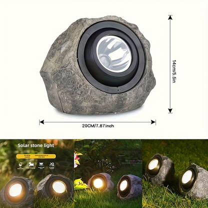 Solar Garden Light Rock Set of 2 with Warm White LEDs, IP44 Rating and Ground-Stake Installation