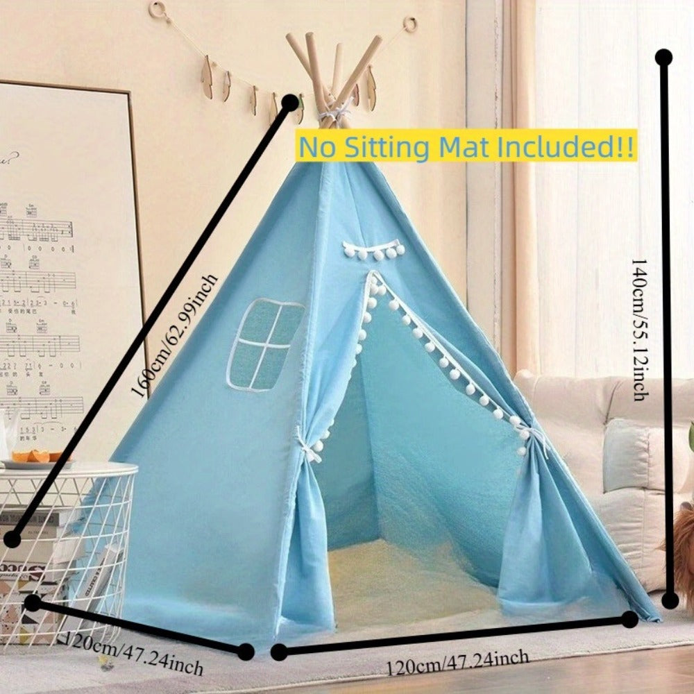 Kids Teepee Play Tent with 140 x 120cm Frame, White, Blue, Pink or Star Fabric Options and No Sitting Mat