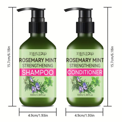 Three-Piece Rosemary Mint Hair Care Set with 3.38 oz Pump Shampoo, Conditioner and Oil Formats