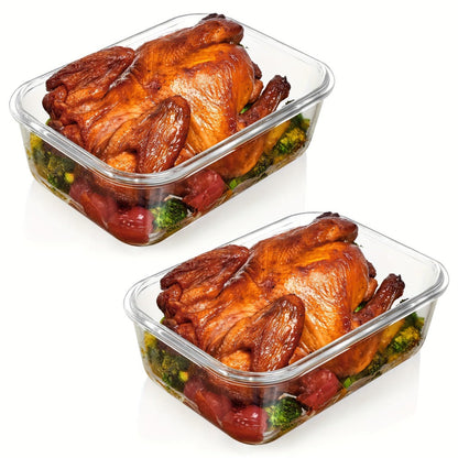Borosilicate Glass Food Storage Containers 2-Pack 63oz 1860ml Large Airtight Snap Lid Meal Prep Baking Dish Microwave Oven Freezer Dishwasher Safe Green Gray