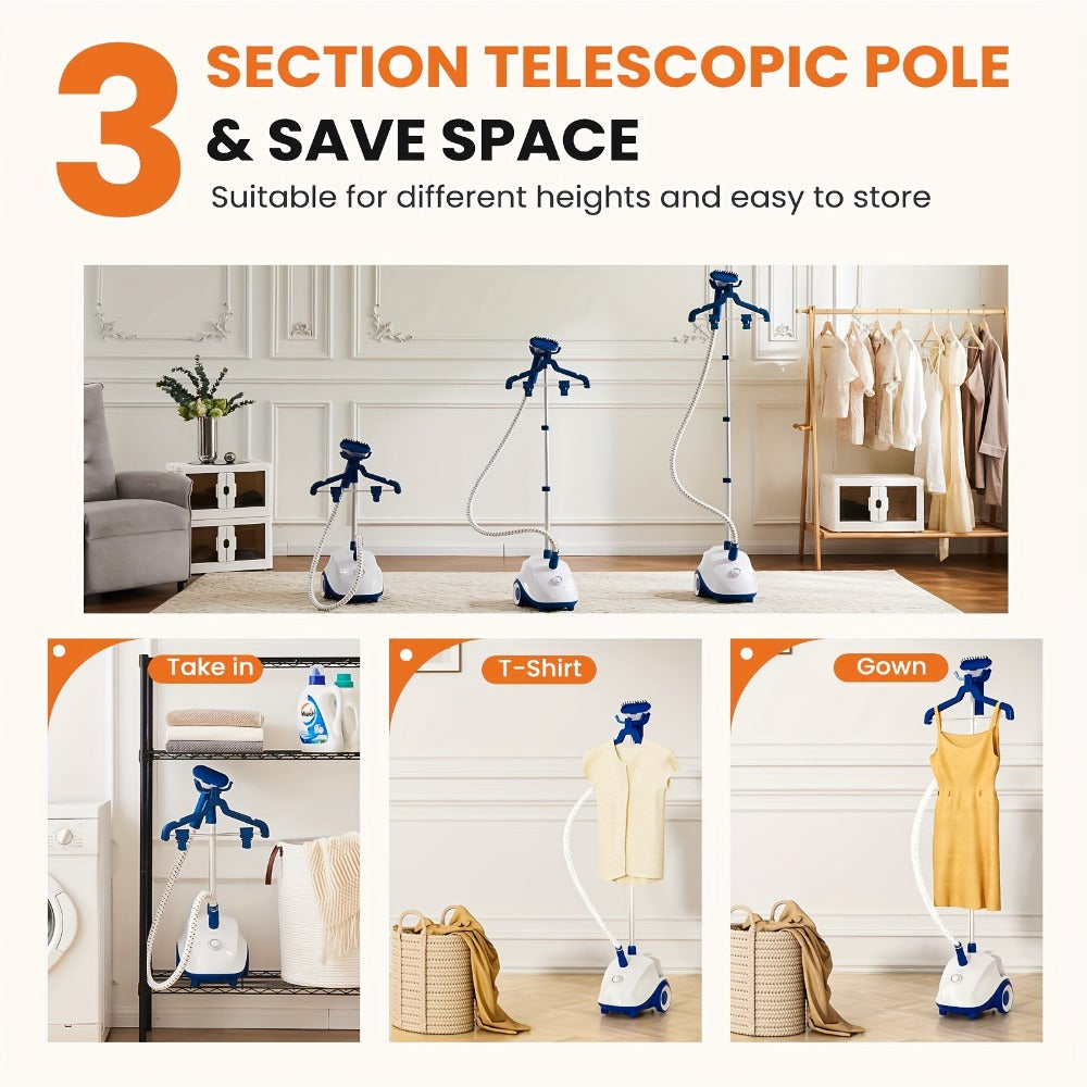 1500W Floor-Standing Garment Steamer with 1.8L Tank, 45-Second Heat-Up and Up to 60-Minute Steam Label