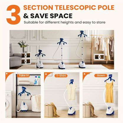 1500W Floor-Standing Garment Steamer with 1.8L Tank, 45-Second Heat-Up and Up to 60-Minute Steam Label