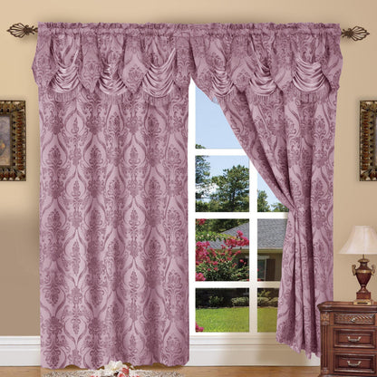 Jacquard Curtain Panels 2-Piece Set 54x84 Inch with Attached Waterfall Valance - Rod Pocket Room Darkening Luxury Window Curtains, Machine Washable, 9 Colors for Living Room Bedroom & Home Office