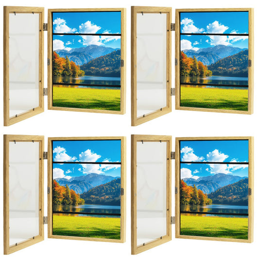 Kids Art Frames Front Opening Changeable Artwork Display Frames for Children Drawings Crafts Photos Wall Gallery - Set of 2 or 4, Black White Wood Grain