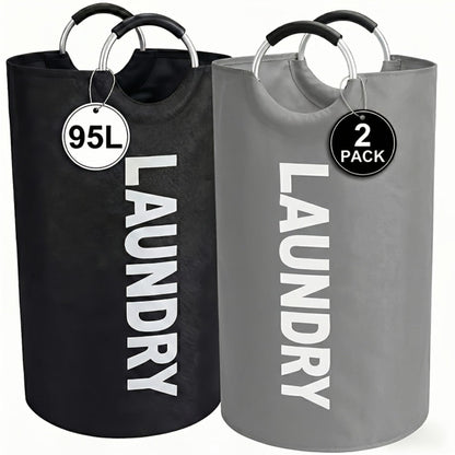Two-Piece 95L Foldable Laundry Hamper Set with Ring Handles in 12 Solid or Mixed Color Options