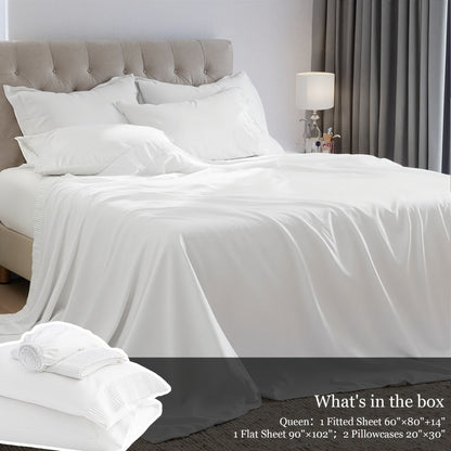 Sheet Set, Four-Piece Solid-Color Bedding with Deep-Pocket Fitted Sheet, Flat Sheet and Two Pillowcases