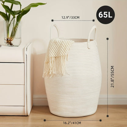 Tall Bohemian Rope Laundry Hamper with Extended Handles, Tassel Detail and Exact Black-and-Brown Option