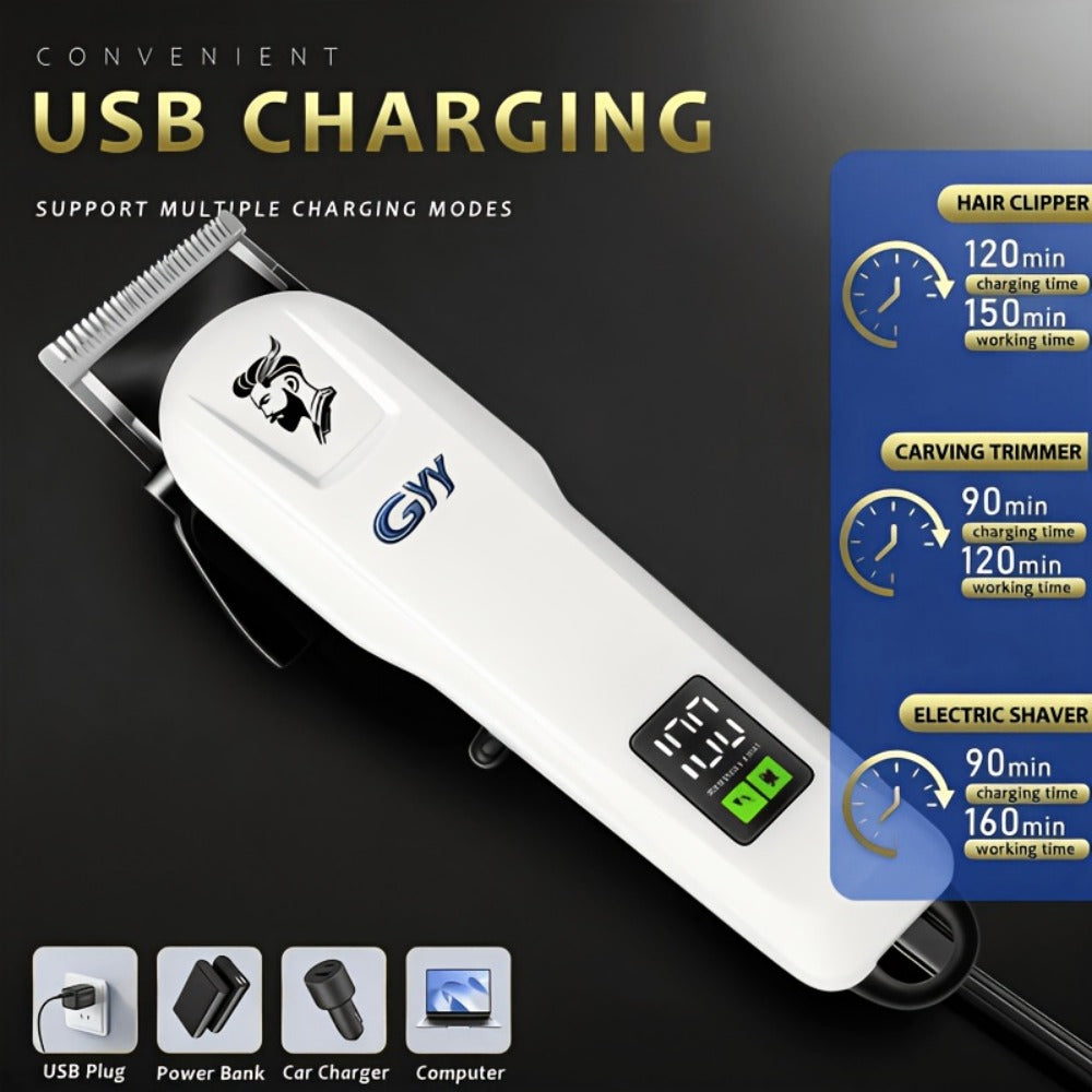 Hair Clipper Kit with Scissors for Home & Salon — Professional Stainless Steel Blade, Digital Display, USB Rechargeable Hair Cutting Set, Complete Grooming Kit, Gift for Father's Day & Birthdays