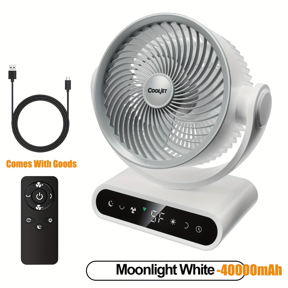 Camping Fan with LED Light Battery Powered 20000mAh 40000mAh 9-Inch 5-Speed Remote Control 90° Tilt 120° Oscillating Quiet Air Circulator for Outdoor Home