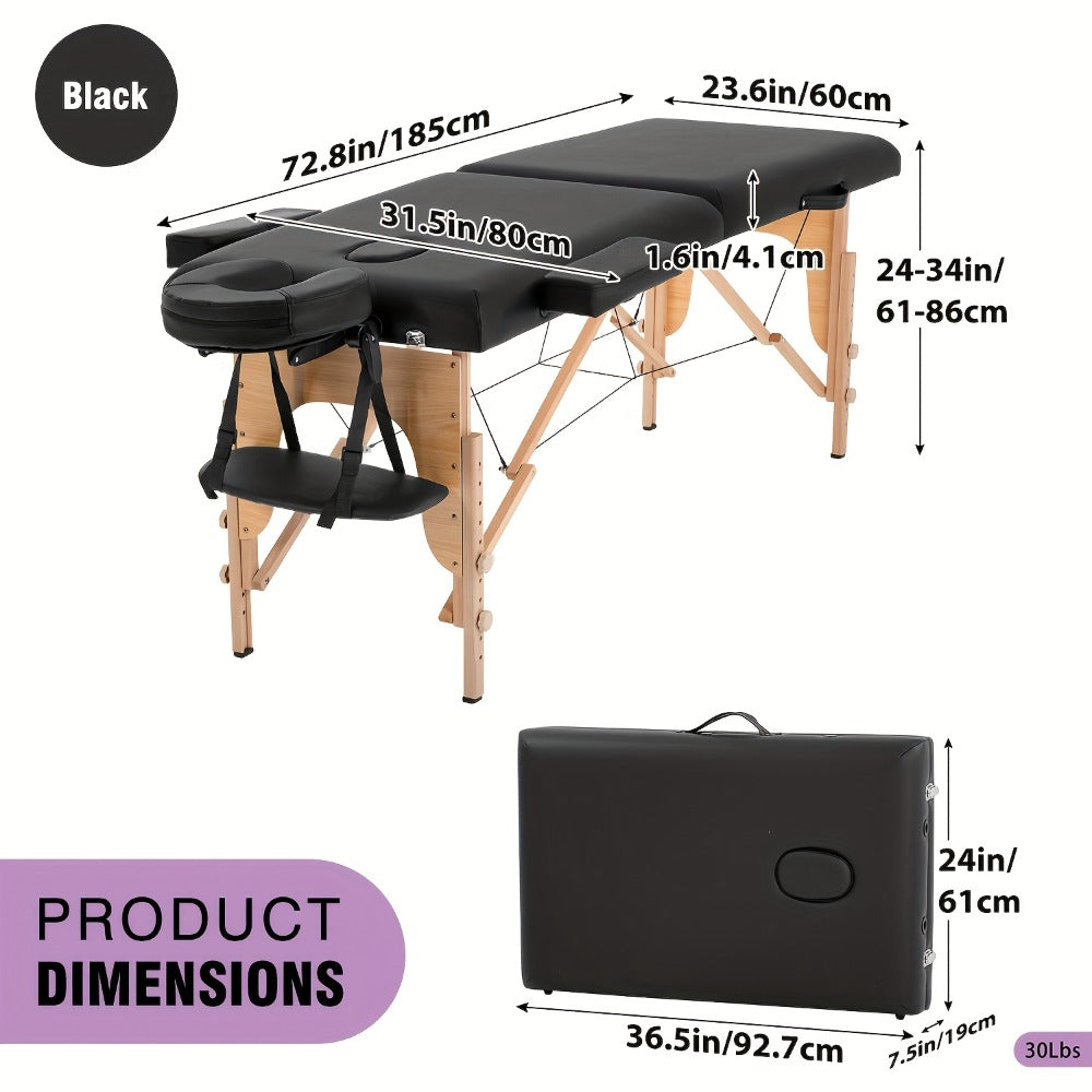 2-Fold Portable Massage Table with Face Cradle & Carrying Bag, Adjustable Height PU Leather Lash Bed for