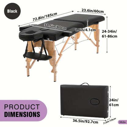 2-Fold Portable Massage Table with Face Cradle & Carrying Bag, Adjustable Height PU Leather Lash Bed for