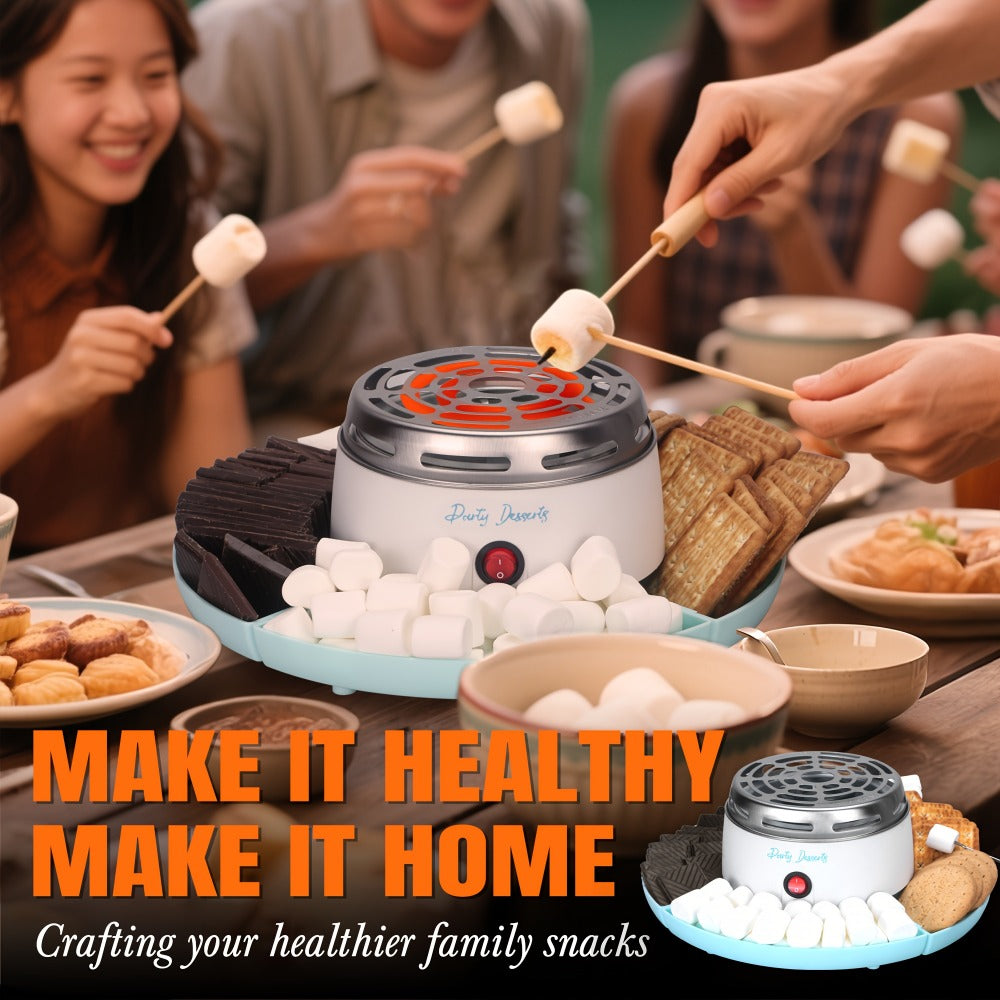 Electric S'mores Maker Indoor Tabletop Marshmallow Roaster Station with 4 Compartment Trays & 4 Roasting Forks – S'mores Kit for Family Fun Party Dessert Night Kids Adults Home Entertaining