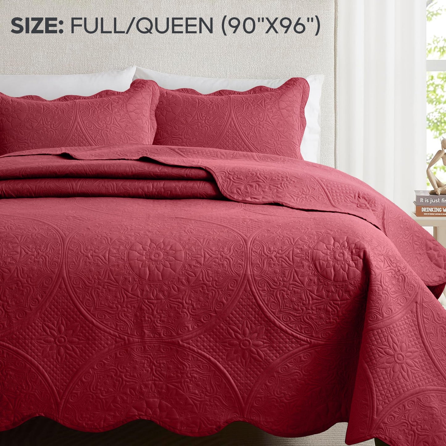 Quilted Bedspread Set 3 Piece – Soft Floral Coverlet with Pillow Shams, Lightweight Breathable Quilt for Bedroom & Guest Room, All Season Bed Cover