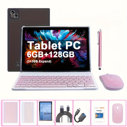 4G LTE Pink Tablet 10.1 Inch 2-in-1 Android 6GB RAM 128GB SSD 1280x800 IPS HD Touchscreen WiFi Dual Camera with Keyboard Mouse Case for Work School Travel Women