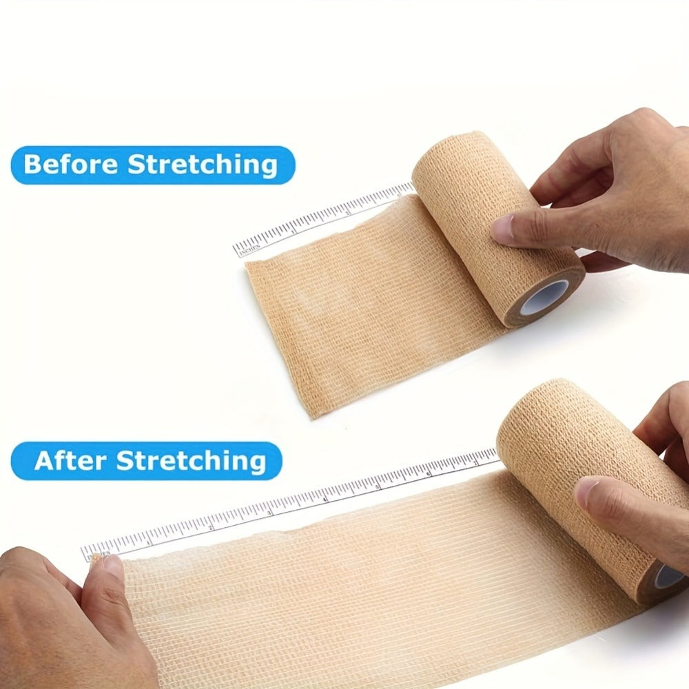 Cohesive Bandage Wrap Six-Pack with 4-Inch by 5-Yard Beige Self-Adhering Nonwoven Rolls for First Aid Kits