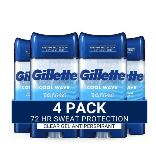 Antiperspirant Deodorant for Men Gillette Clinical 72-Hour Protection – Clear Gel Cool Wave Scent, 3.8 oz, Pack of 4, Anti-White Mark, Prescription Strength Sweat Defense