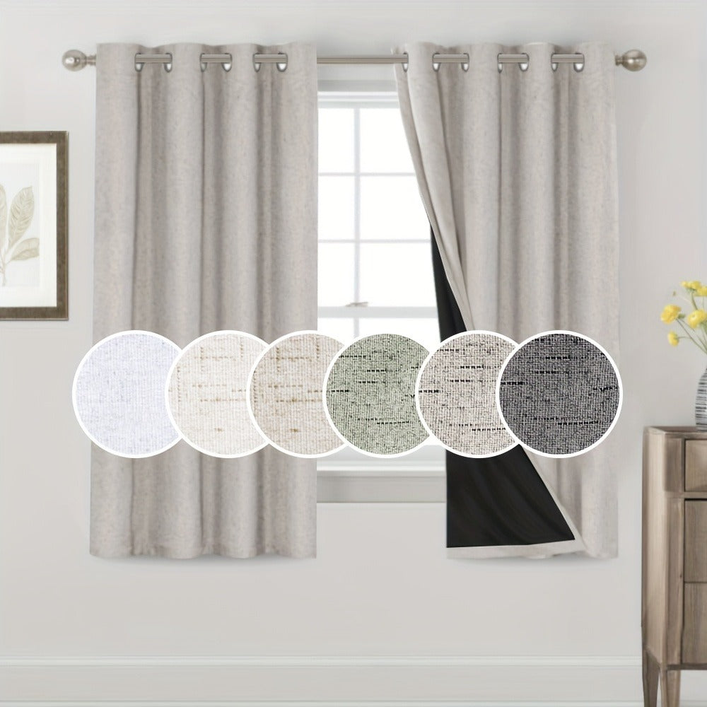 Two-Panel Linen-Textured Blackout Curtain Set in Six Colors with 52-Inch Width and Four Lengths
