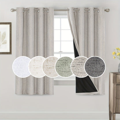 Two-Panel Linen-Textured Blackout Curtain Set in Six Colors with 52-Inch Width and Four Lengths