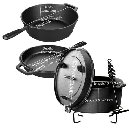 Cast Iron Cookware Collection with Eight Skillet, Dutch Pot, Griddle, Baking Tray and Set Configurations