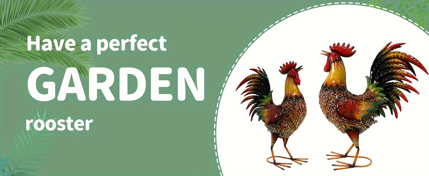 Metal Rooster Garden Stake Colorful Farmhouse Chicken Sculpture Outdoor Lawn Yard Decor Art Ornament Housewarming Gift 19 Inch