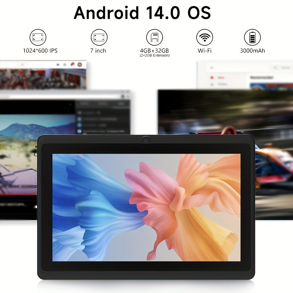 Android Tablet 7-Inch with Android 14, 32GB Internal Storage, Quad-Core CPU and Protective Case Choices