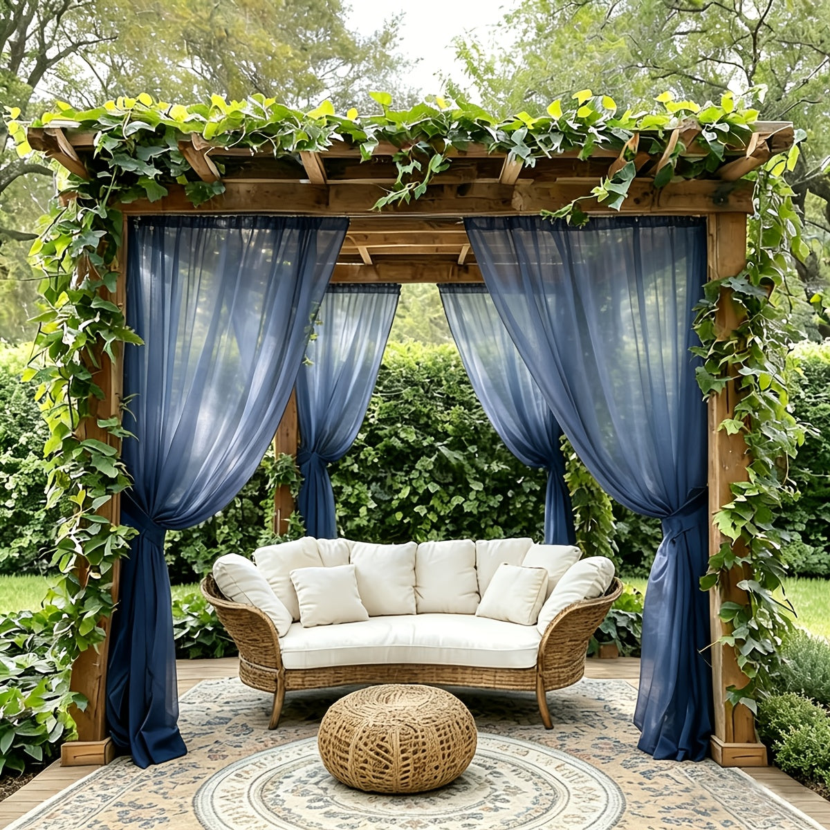 Six-Panel Sheer Outdoor Curtain Sets in Ten Colors with 37- or 54-Inch Width and Seven Length Options