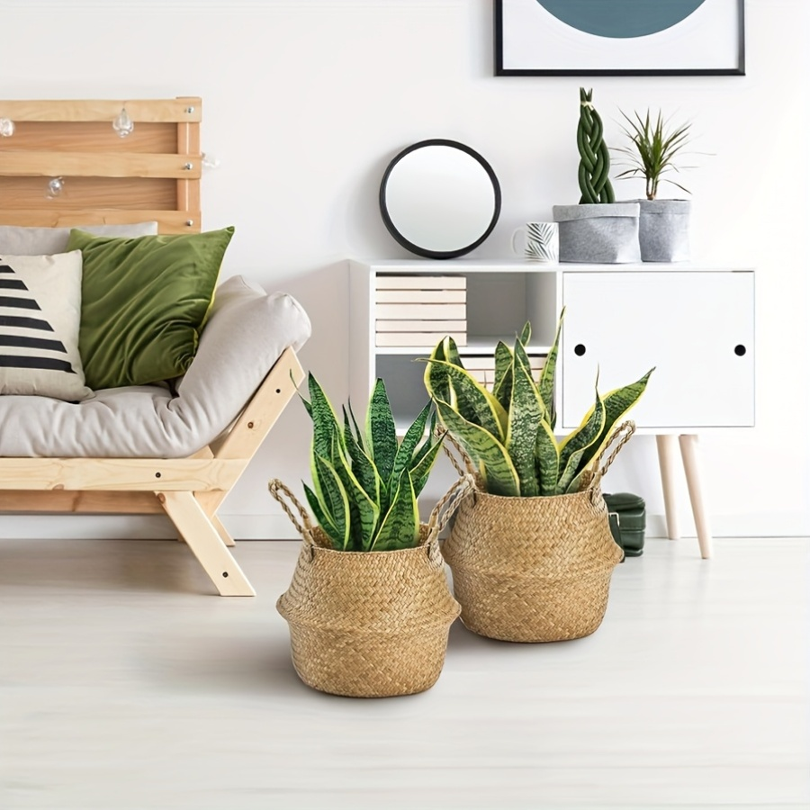 Rattan Bamboo Storage Baskets 2-Pack with Handles, Foldable 12.6 x 11.02-Inch Handheld Organizers