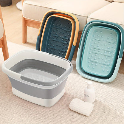 Large Collapsible Foot Bath Basin with Carry Handle, Raised Footbed Texture and Pictured Green Finish