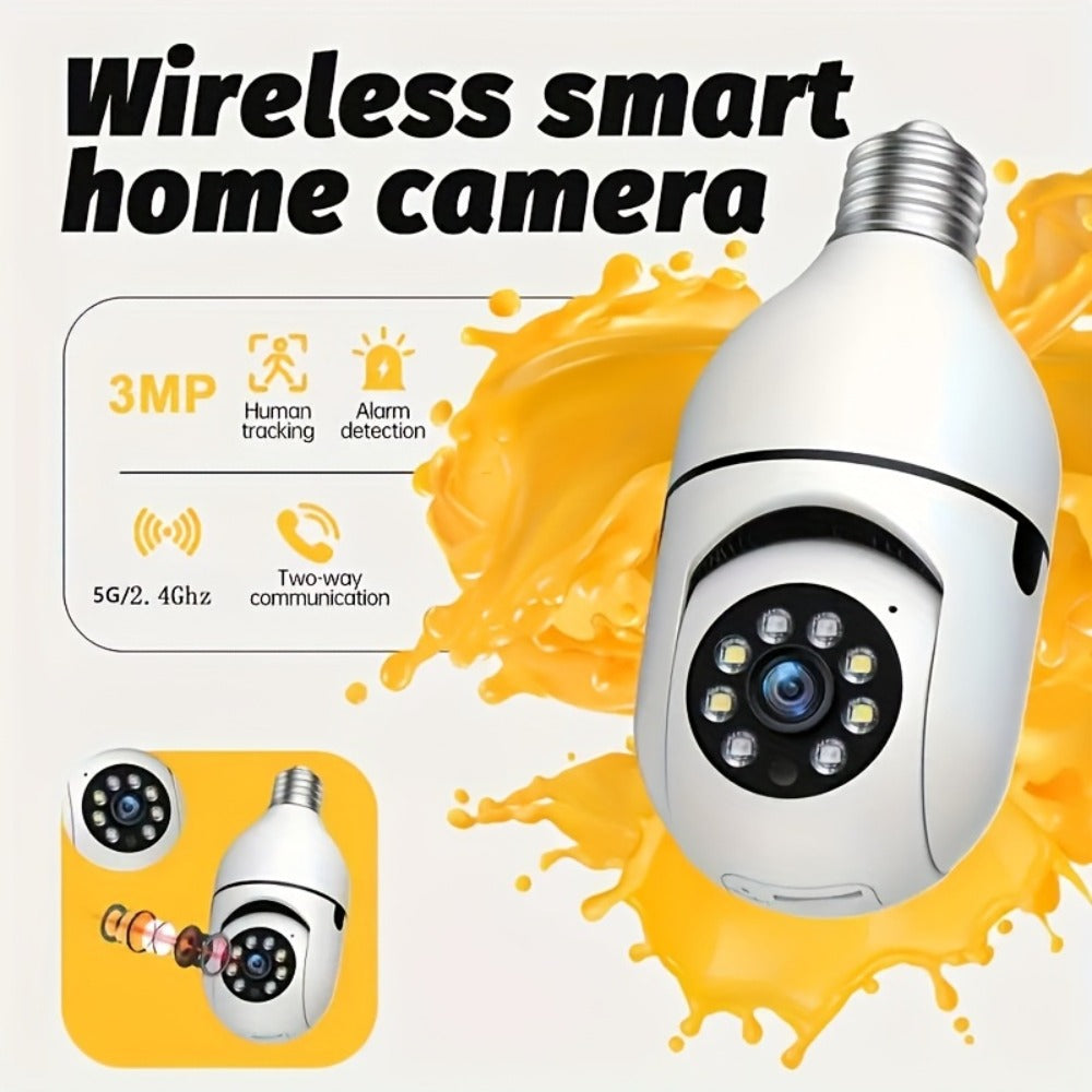 3MP Bulb Security Camera 360° Panoramic WiFi Indoor Surveillance, Dual Band 5GHz & 2.4GHz, Night Vision, Two-Way Audio, App Control – Screw-In Home Garage Pet Baby Nanny Monitor Camera