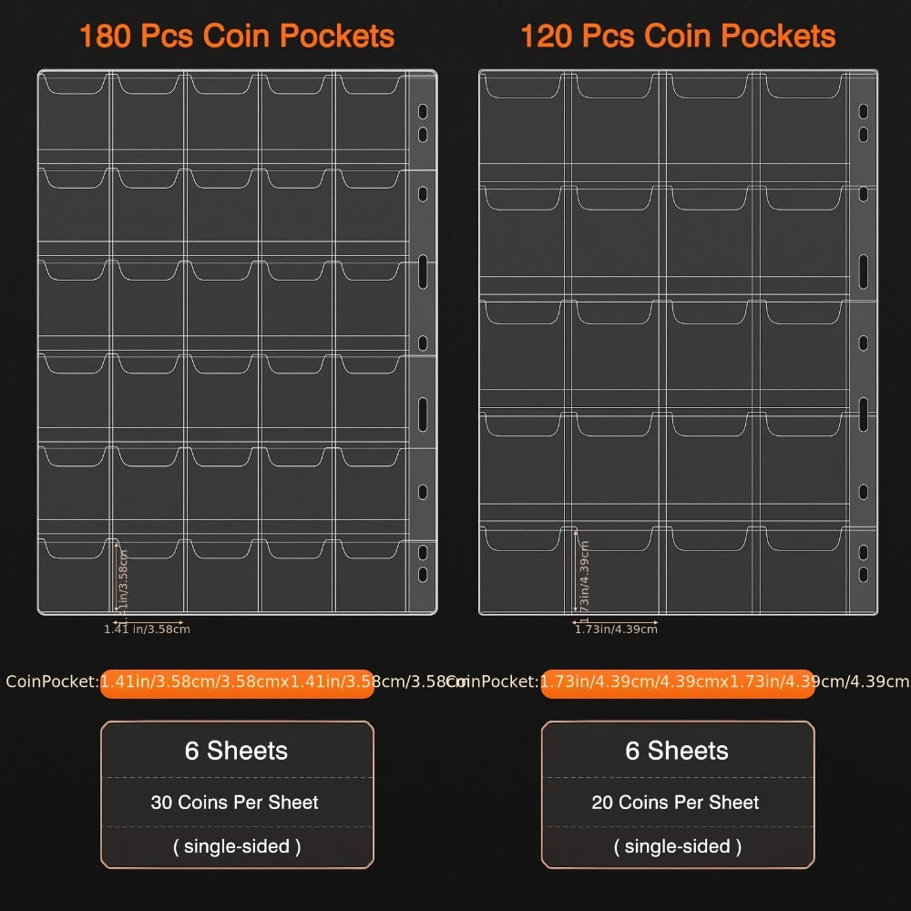 Locking Coin and Currency Collection Album with 300 Coin Pockets and 72 Bill Sleeves in a Black Carrying Case