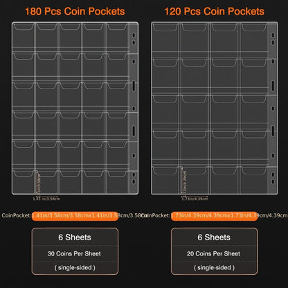 Locking Coin and Currency Collection Album with 300 Coin Pockets and 72 Bill Sleeves in a Black Carrying Case
