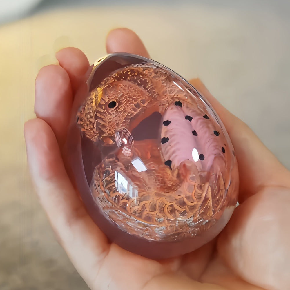 Transparent Dragon Egg Figurine in Red or Green with Oval Resin-Style Display Form Pictured