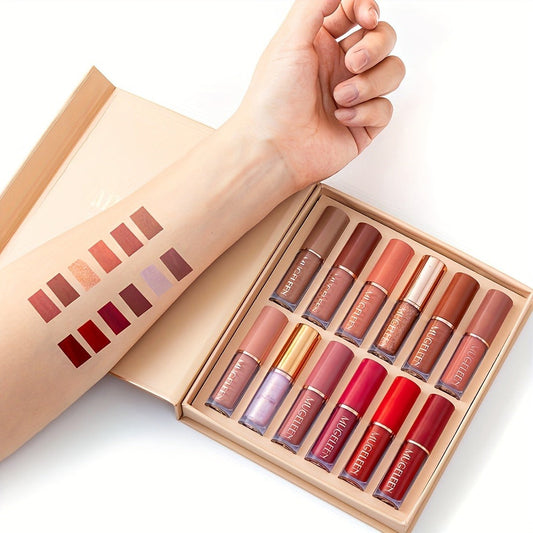 Non-Stick Matte Lip Gloss Set 12 Pcs Non-Fading Long-Lasting Liquid Lipstick Assorted Colors with Wand Applicator – Velvety Bold Lip Color Beauty Gift for Women & Girls Everyday Wear & Events