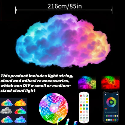 Cloud Night Light 3D RGB – DIY Thunder Cloud Lamp with Music Sync & Color Changing LED, USB Powered, Wall & Ceiling Mount, Ambient Light for Bedroom, Gaming Room & Party Decor