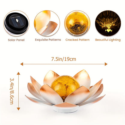 Solar Garden Lights 2-Pack Lotus Stakes with Cracked Glass Globes, Iron Frame and IPX4 Rating