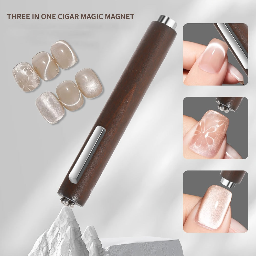Three-Piece Cat-Eye Nail Magnet Tool Set with Pink Six-Arm Pattern Wheel, Double-Ended Pen and Bar Magnet