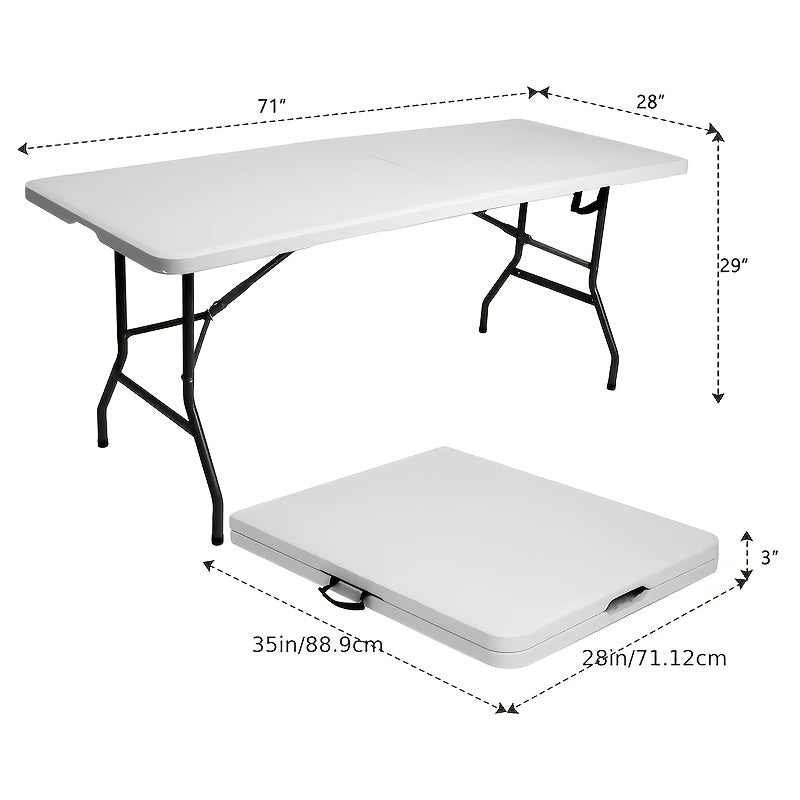 Folding Table 4ft and 6ft White Plastic Top with Black Metal Legs, Carry Handle and Adjustable Height
