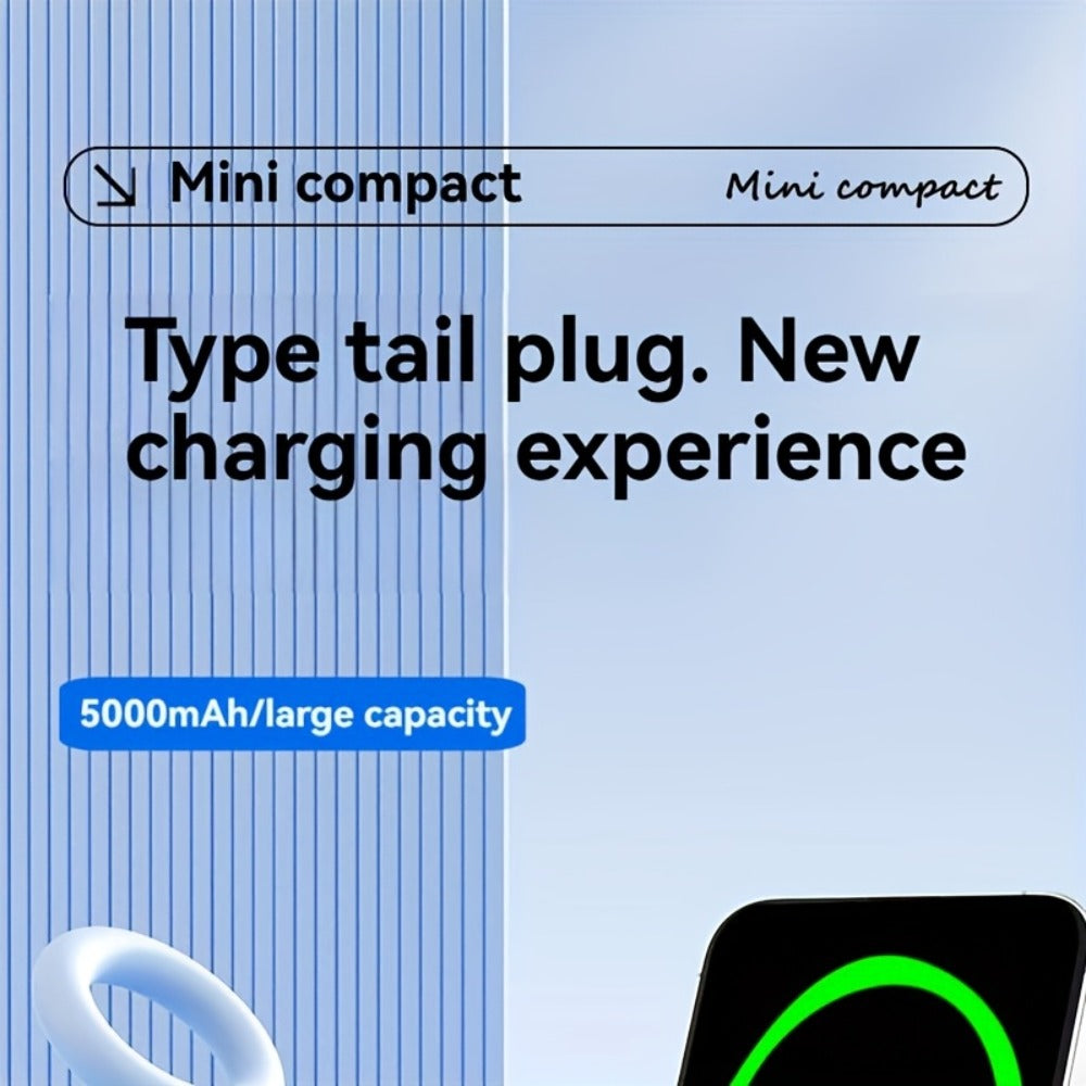 Power Bank 5000mAh Mini with Built-In 2-in-1 Lightning/USB-C Plug and 18.5W Listed Output in Black or Pink