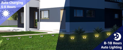 Solar Ground Lights 8 Pack 8-LED - Ultra Bright Semi-Recessed Outdoor Floor Lights for Garden Pathway Driveway Deck Staircase Pool, Warm White Dusk to Dawn Solar Step Lights Weatherproof