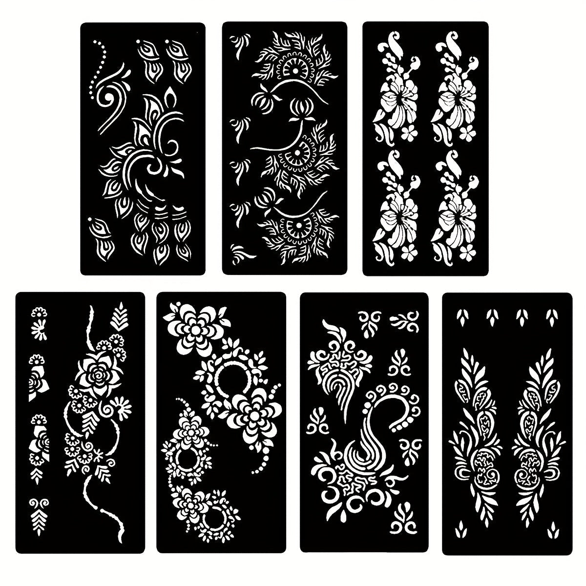 Seven-Piece Floral Tattoo Stencil Set with Paisley and Henna-Style Designs in SM031 or SM032