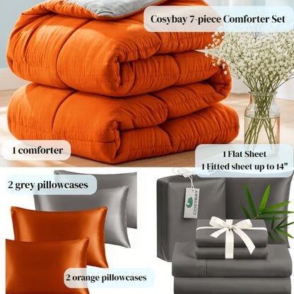 Comforter Set 7-Piece Bed in a Bag Queen King Full Soft Microfiber Down Alternative Comforter Fitted Sheet Flat Sheet Pillow Shams Pillowcases All Season Bedding Set 34 Colors