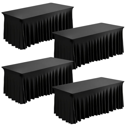 Pleated Rectangle Table Skirts in Black or White with One-, Two- or Four-Piece and Four-Foot Options