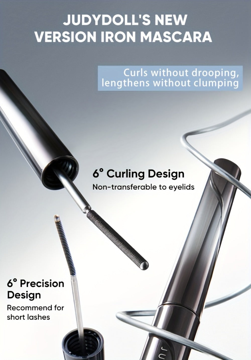 JUDYDOLL Mascara in Black or Brown with Curling or Precision Metal Applicator Designs and Slim Gray Tubes