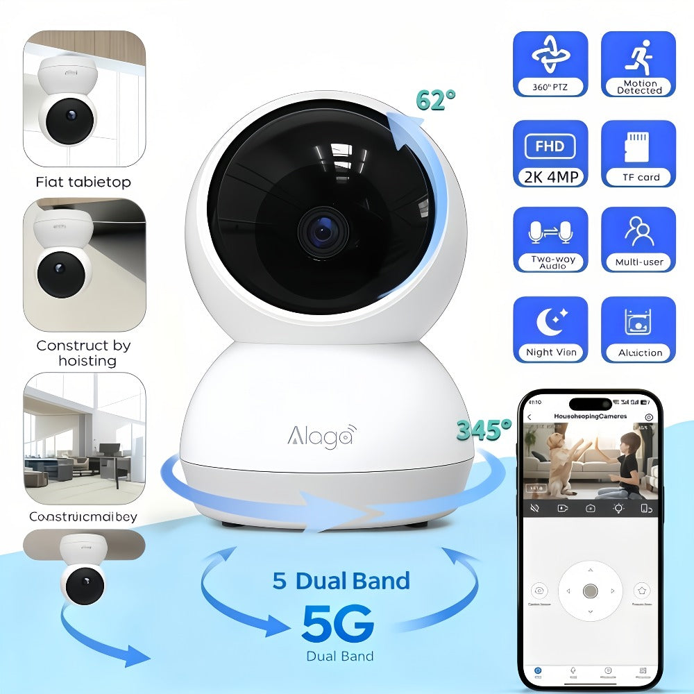 Indoor Security Camera 4MP Dual-Band WiFi Model with 360° Rotation, Night Vision and Two-Way Audio