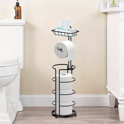 Toilet Paper Holder Floor Standing with Shelf 4-Roll Storage Rack Freestanding Bathroom Paper Organizer for Bathroom Bedroom Balcony Courtyard Black 1 or 2 Pack
