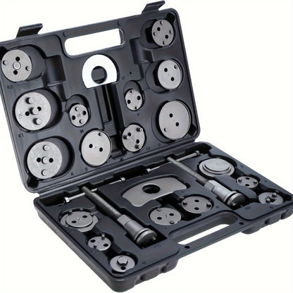 Brake Caliper Wind Back Tool Kit 26-Piece – Brake Caliper Compression Tool Set with 18 Disc Adapters, Thrust Bolt Assemblies, Retaining Plates & Caliper Hangers | Carbon Steel, Blue Case