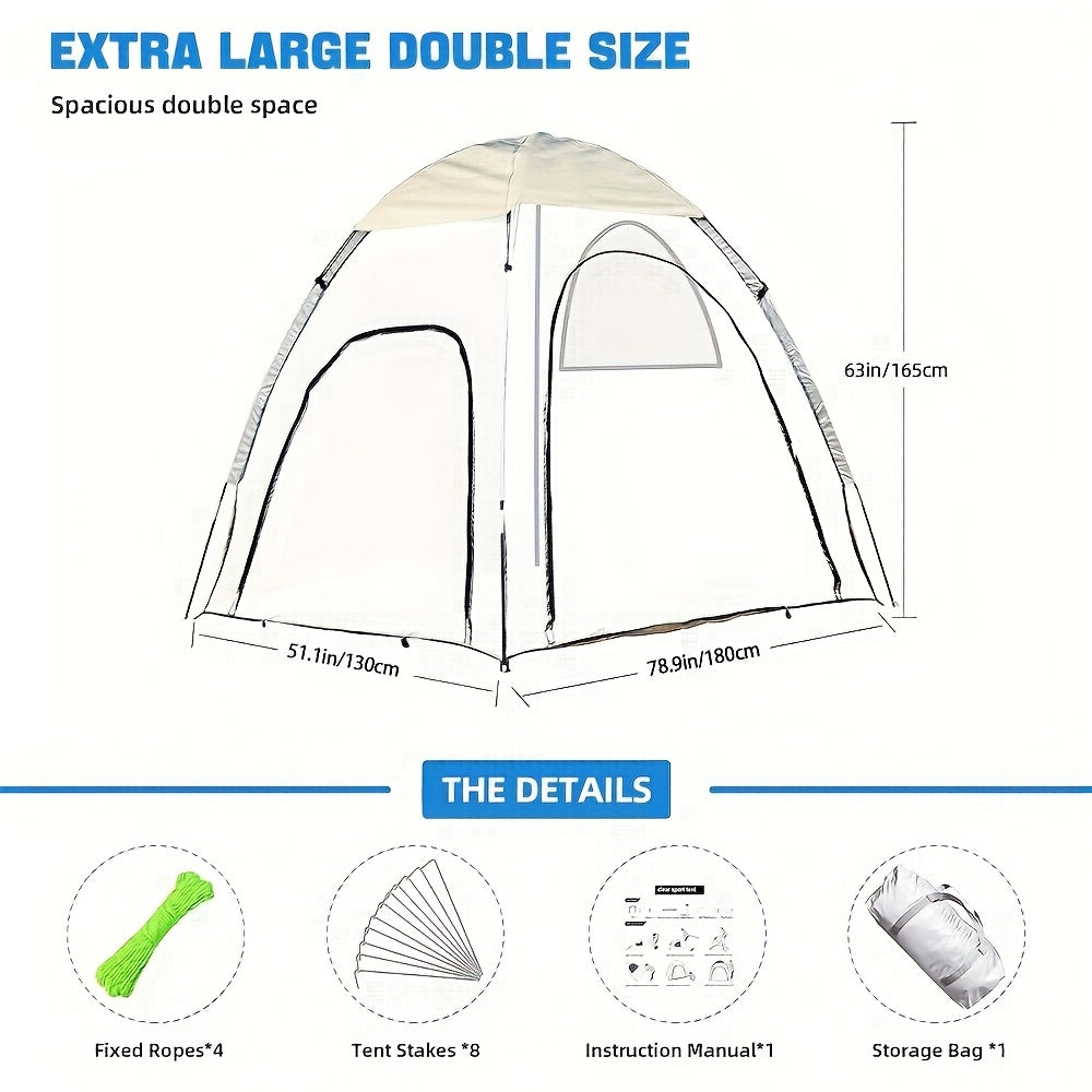 Camping Tent Transparent Oxford Rain Shelter with Ventilation Panels, Zipper Entry and Two Colors