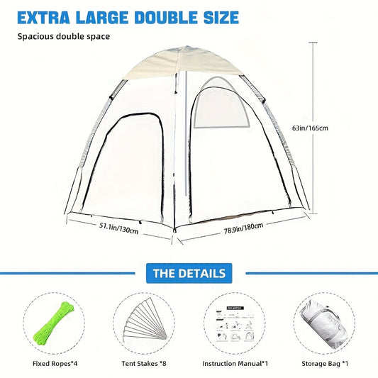 Camping Tent Transparent Oxford Rain Shelter with Ventilation Panels, Zipper Entry and Two Colors