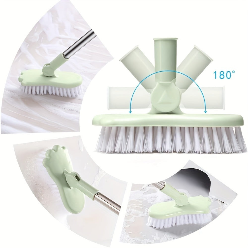 Green Floor Scrub Brush with 34- to 47.2-Inch Adjustable Handle, 180-Degree Pivoting Head and 6-Inch Bristle Base